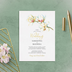 Invitación Con Relieve Metalizado Boda de Flor de Acuarela de Magnolia Blanca