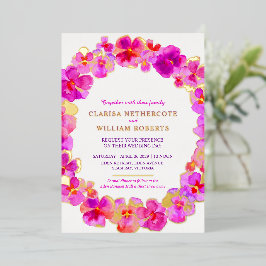 Invitación Con Relieve Metalizado Boda de flor de acuarela de pensamiento rosa oro