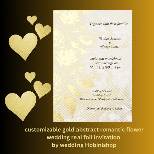 Invitación Con Relieve Metalizado boda de flor romántico abstracto de oro real