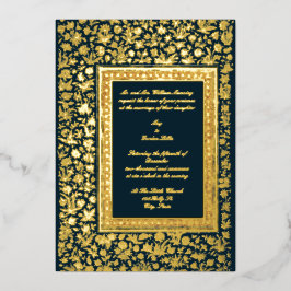 Invitación Con Relieve Metalizado Boda de Floral Dorada del Siglo XIX de Vintage Ele