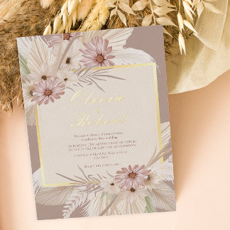Invitación Con Relieve Metalizado Boda de Floral Tropical Bohemio en Marco