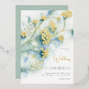 Invitación Con Relieve Metalizado Boda de flores blancas pequeñas