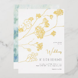 Invitación Con Relieve Metalizado Boda de flores blancas pequeñas