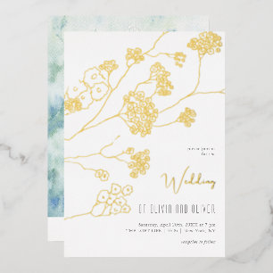 Invitación Con Relieve Metalizado Boda de flores blancas pequeñas