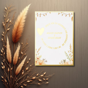 Invitación Con Relieve Metalizado Boda de flores de boho rústico de oro de lujo