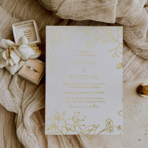 Invitación Con Relieve Metalizado Boda de flores de papel de aluminio dorado elegant