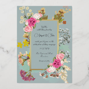 Invitación Con Relieve Metalizado Boda de flores elegantes Vinca