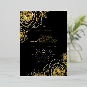 Invitación Con Relieve Metalizado Boda de flores malhumoradas minimalistas modernas