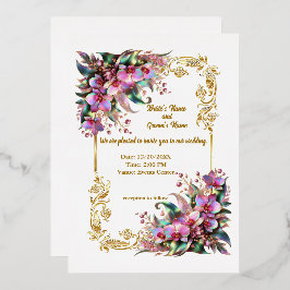 Invitación Con Relieve Metalizado Boda de flores orquídeas elegantes y vibrantes