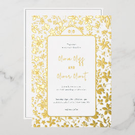 Invitación Con Relieve Metalizado Boda de flores pequeñas