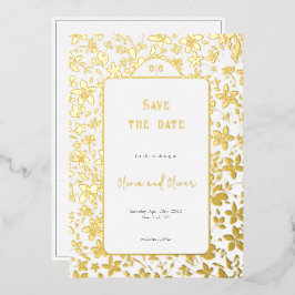 Invitación Con Relieve Metalizado Boda de flores pequeñas salva la fecha