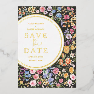 Invitación Con Relieve Metalizado Boda de flores silvestres de primavera colorida, g