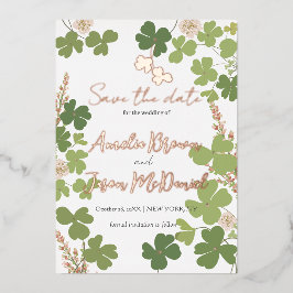 Invitación Con Relieve Metalizado Boda de flores silvestres de trébol verde en prima