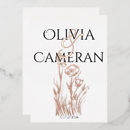 Invitación Con Relieve Metalizado Boda de flores silvestres modernas