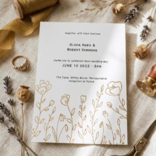Invitación Con Relieve Metalizado Boda de flores silvestres sencillas
