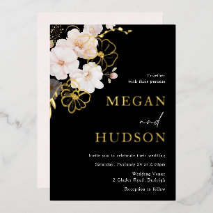 Invitación Con Relieve Metalizado Boda de flores silvestres y hoja de oro