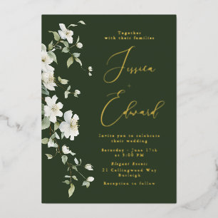 Invitación Con Relieve Metalizado Boda de flores silvestres y hoja de oro + verde es