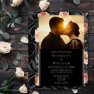 Invitación Con Relieve Metalizado Boda de foto clásica vintage gótica negra FOIL