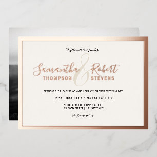 Invitación Con Relieve Metalizado Boda de foto con borde de oro rosa guión