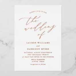 Invitación Con Relieve Metalizado Boda de foto con escritura en oro blanco y rosa