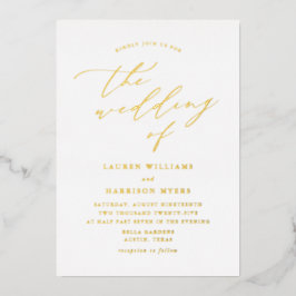 Invitación Con Relieve Metalizado Boda de foto con guión blanco y dorado