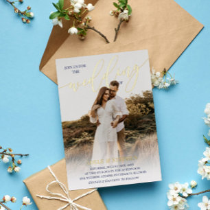 Invitación Con Relieve Metalizado Boda de foto con guión dorado unirse azul marino