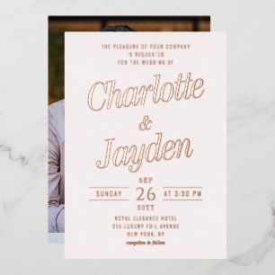 Invitación Con Relieve Metalizado Boda de Foto con Hojalata Rosa Claro