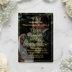 Invitación Con Relieve Metalizado Boda de Foto con Hojas de Oro Modernas y Elegantes