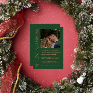 Invitación Con Relieve Metalizado Boda de Foto de Hoja de Esmeralda Verde