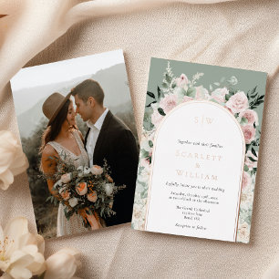 Invitación Con Relieve Metalizado Boda de foto de monograma de oro rosa polvoriento
