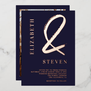 Invitación Con Relieve Metalizado Boda de foto de nombres de signo moderno en oro ro