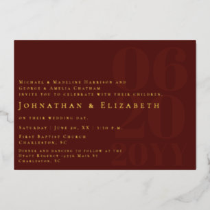 Invitación Con Relieve Metalizado Boda de foto de tipo negrita rojo Minimalista