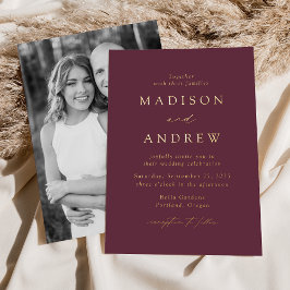 Invitación Con Relieve Metalizado Boda de Foto de Vino y Oro de Elegancia Moderna