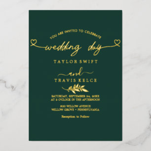Invitación Con Relieve Metalizado Boda de Foto Esmeralda   Guión de Hoja de Oro Mode