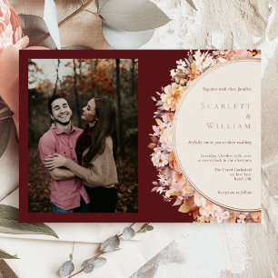 Invitación Con Relieve Metalizado Boda de Foto Horizontal de Otoño Burgundy con FOIL