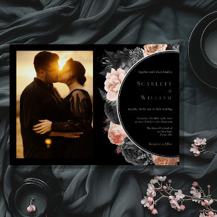 Invitación Con Relieve Metalizado Boda de foto horizontal vintage gótico negro FOIL