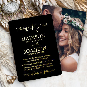 Invitación Con Relieve Metalizado Boda de Foto Iniciales de Letra Elegante de bricol