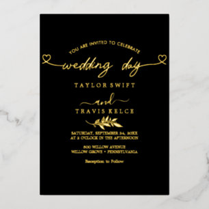 Invitación Con Relieve Metalizado Boda de foto negra con escritura de pan de oro mod