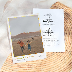 Invitación Con Relieve Metalizado Boda de Foto Real Simple Boho Negro y Blanco