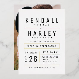 Invitación Con Relieve Metalizado Boda de Foto Tipografía Simple Chic Moderna