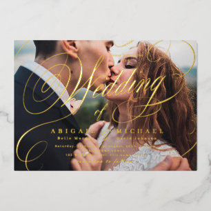 Invitación Con Relieve Metalizado Boda de fotografía clásica de caligrafía elegante 
