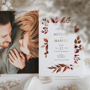 Invitación Con Relieve Metalizado Boda de fotografía de follaje otoñal "cayendo enam