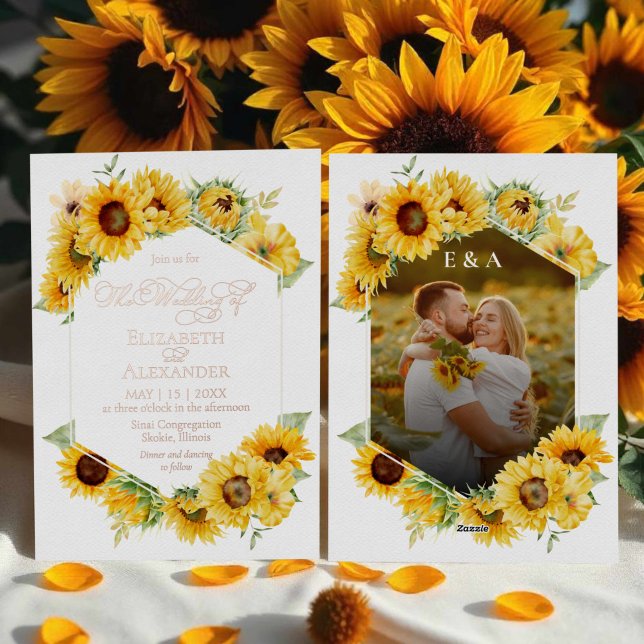 Invitación Con Relieve Metalizado Boda de fotografía de otoño geométrico de girasol  (Subido por el creador)