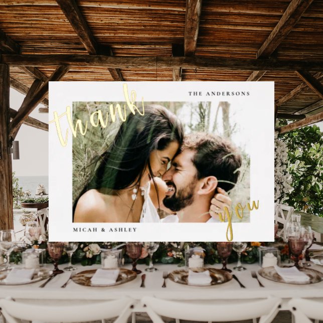 Invitación Con Relieve Metalizado Boda de fotografía de pareja Gracias Blank Gold (Subido por el creador)