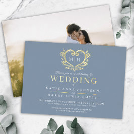 Invitación Con Relieve Metalizado Boda de fotografía del corazón gris y dorado