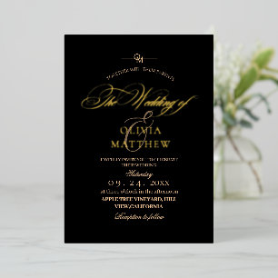 Invitación Con Relieve Metalizado Boda de fotografía moderna en blanco y negro y dor
