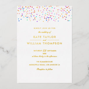 Invitación Con Relieve Metalizado Boda de fotografía moderno Rainbow Confetti