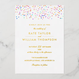 Invitación Con Relieve Metalizado Boda de fotografía moderno Rainbow Confetti