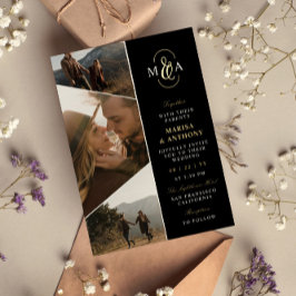 Invitación Con Relieve Metalizado Boda de fotografías asimétricas de monograma negro