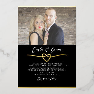 Invitación Con Relieve Metalizado Boda de fotografías en negro y oro
